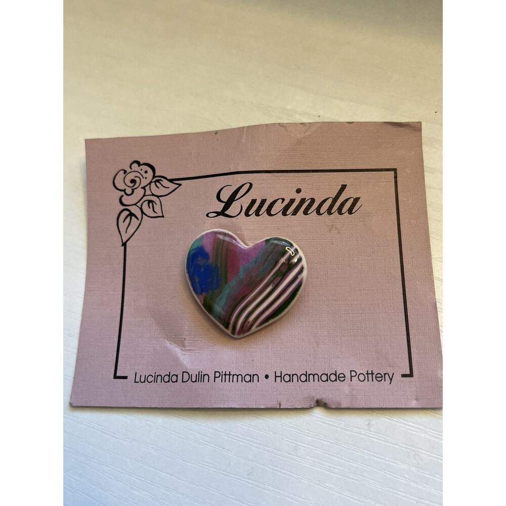 NWT Vintage-Lucinda Dulin Pittman Handmade Heart Pin Artisan Potter